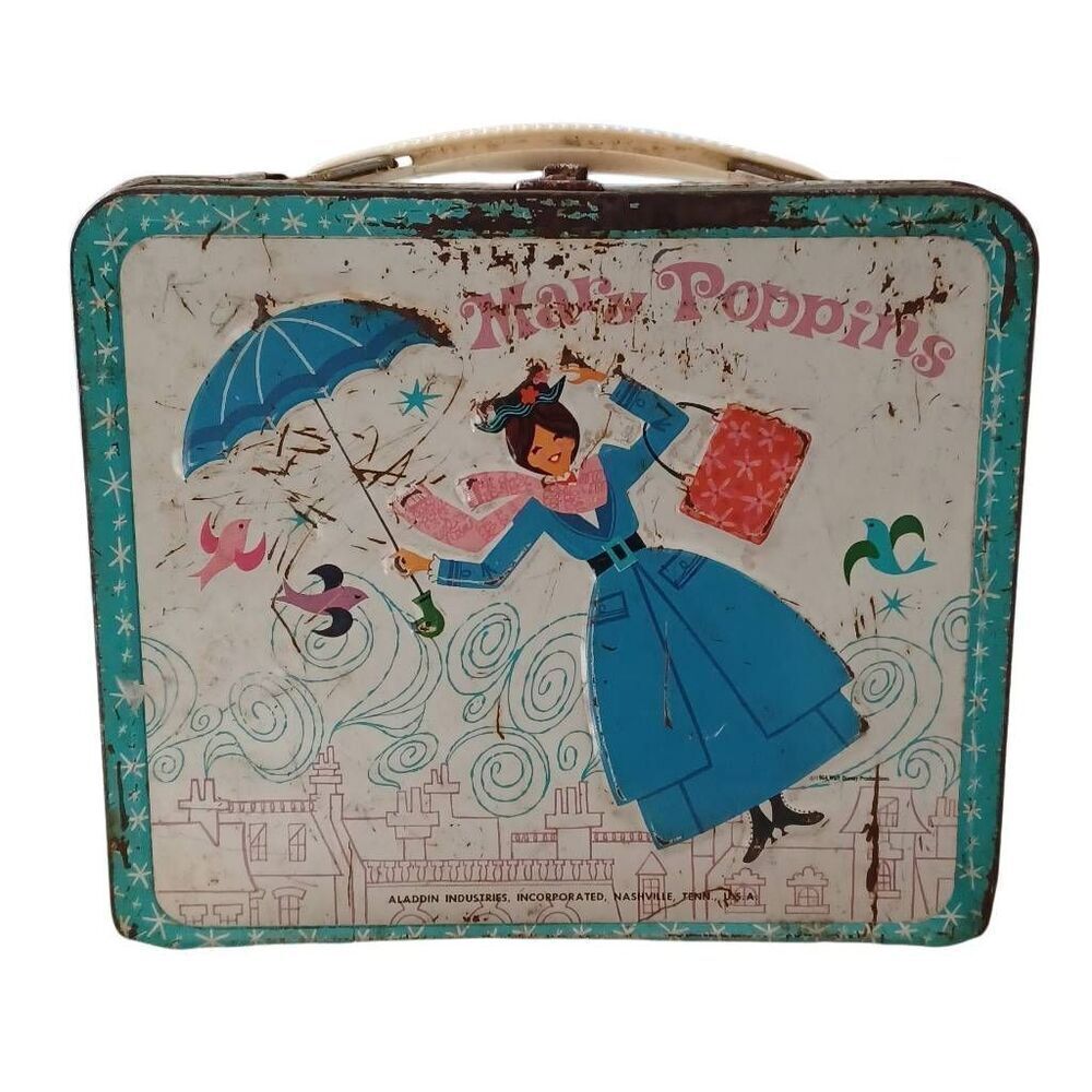Vintage, antique, Mary Poppins lunch box with a nice patina developing!
